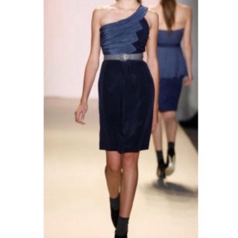 Abaete One Sleeve Silk Black And Blue Dress